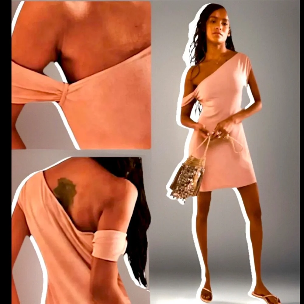 Free People Beach Coral Mini Dress Tuscany Cap Sleeves Slim Bodycon Sz Medium